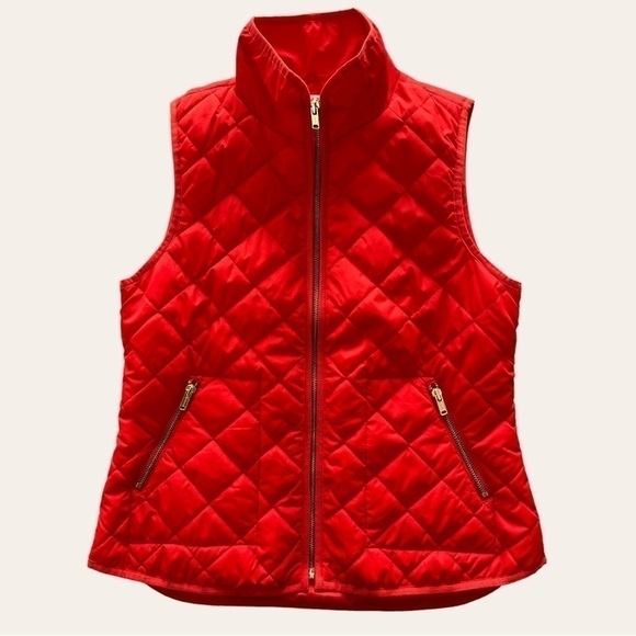 Old Navy Quilted Vest Lightweight Orange with Gold Zippers - Picture 1 of 13
